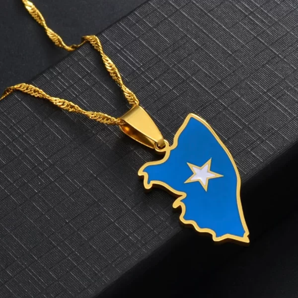 Minimalist Greater Somalia Map Contour Charm Necklace ~ Perfect Birthday Wedding Culture Gift Him Her ~ 18K Gold Plated Steel Jewelry